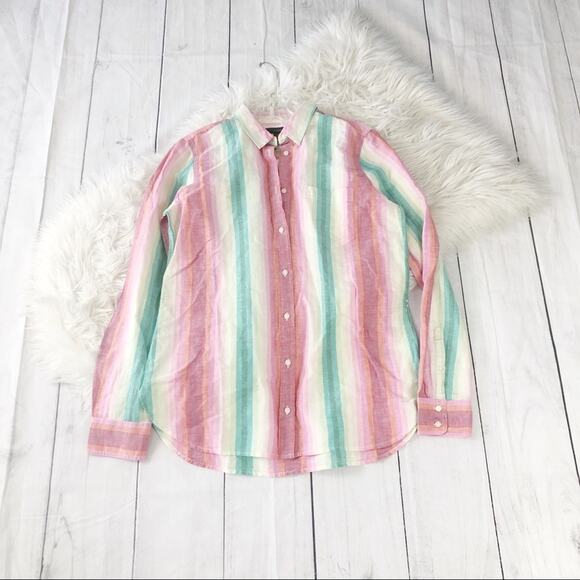 J. Crew Womens Classic-fit boy Shirt in Rainbow Stripe Roll up Sleeve Size 8 NEW - Picture 3 of 6
